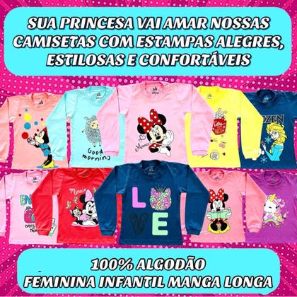 Imagem de kit 3 peças Manga Longa Infantil Meninas 100% Algodão do 4 Ao 12 Anos