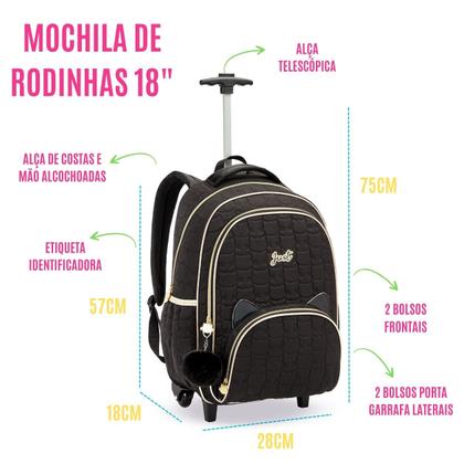 Imagem de Kit 3 Peças Material Escolar Mochila C/ Rodinhas + Lancheira Térmica + Estojo Porta Lápis Caneta Apontador Aulas Resistente Menina Feminina