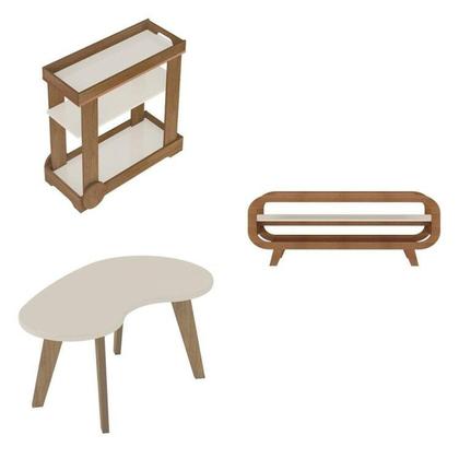 Imagem de Kit 3 Peças P/Sala de Estar Mesa de Centro , Carrinho Bar e Rack Théo