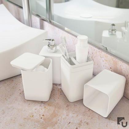 Imagem de Kit 3 Peças Para Banheiro Com Dispenser Sabonete Porta Escova e Porta Algodão Smile Plástico Stolf