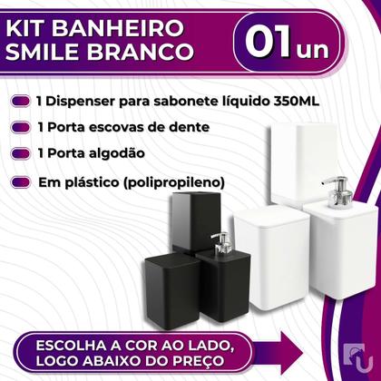 Imagem de Kit 3 Peças Para Banheiro Com Dispenser Sabonete Porta Escova e Porta Algodão Smile Plástico Stolf