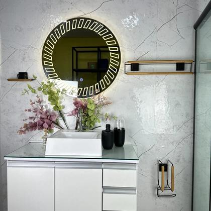 Imagem de Kit 3 Peças para Banheiro com Toalheiros e Porta Papel Higiênico Preto Com Bambu Moderno Fita 3m Luxo Arthi