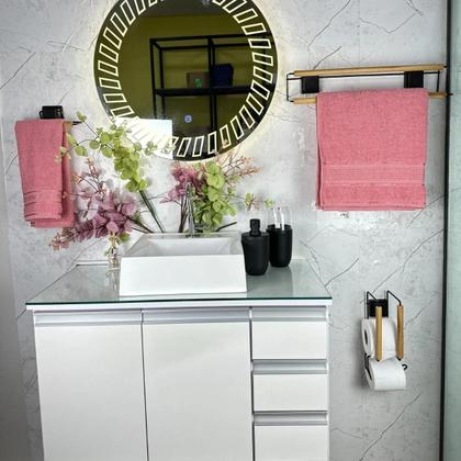 Imagem de Kit 3 Peças para Banheiro com Toalheiros e Porta Papel Higiênico Preto Com Bambu Moderno Fita 3m Luxo Arthi