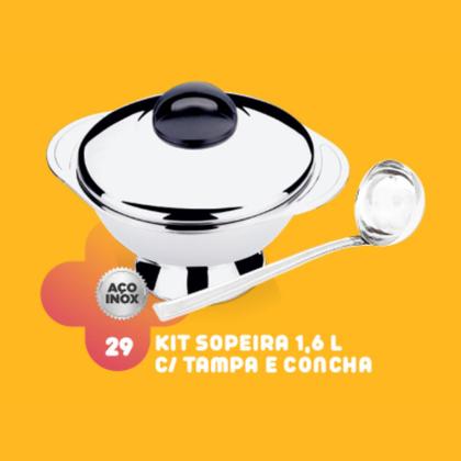 Imagem de Kit 3 Peças Sopeira Inox Com Tampa e Concha Para Servir 1,7L