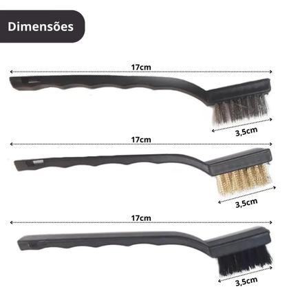 Imagem de Kit 3 Peças Super Escovas Para Limpeza Multiuso em Aço Carbono Latão e Nylon com Cabo Plástico