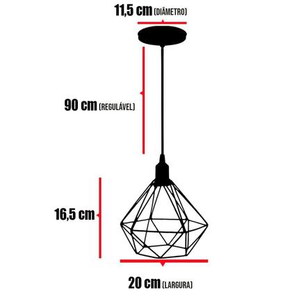 Imagem de Kit 3 Pendente Aramado Diamante Luminárias Lustre Cabo Cristal P Teto Retrô Agp Ilumini Industrial