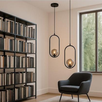 Imagem de Kit 3 Pendente Jabuticaba Luminária Preto globo Ambar inl79