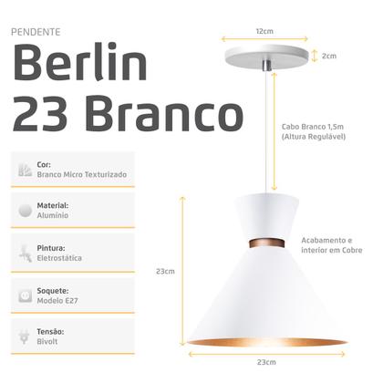 Imagem de Kit 3 Pendente Lustre Luminária Berlin 23cm Branco