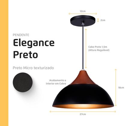 Imagem de Kit 3 Pendente Lustre Luminária Elegance Preto