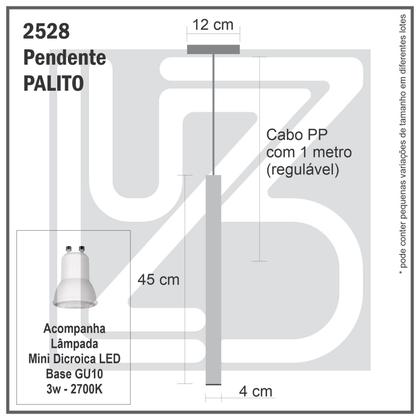 Imagem de Kit 3 Pendente Tubo Palito Moderno 45cm - Preto
