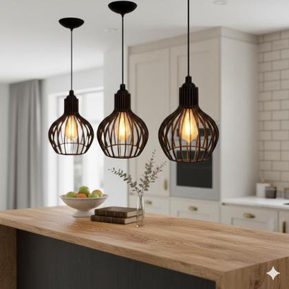 Imagem de Kit 3 Pendentes Luminária De Teto Balcão De Cozinha Cor Preto