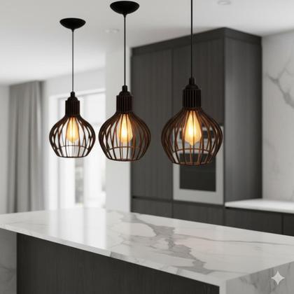 Imagem de Kit 3 Pendentes Luminária De Teto Balcão De Cozinha Cor Preto