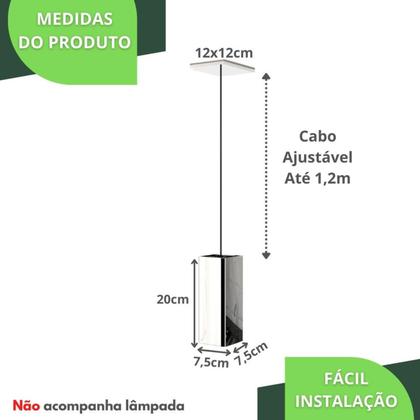 Imagem de Kit 3 Pendentes Luminária Quadrado Industrial Inox F.ELG