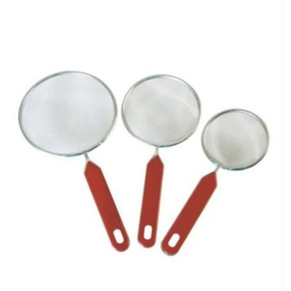 Imagem de Kit 3 Peneiras Inox com Cabo Vermelho Tam. 8 10 e 12cm