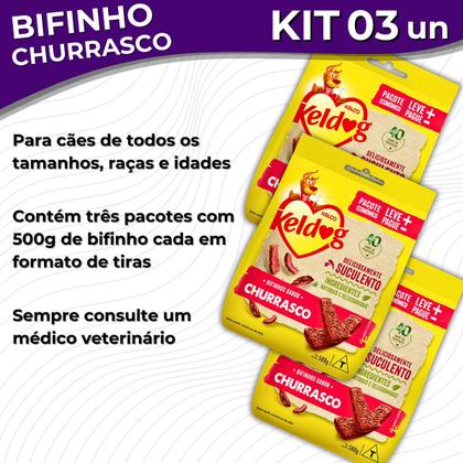 Imagem de Kit 3 Petisco Bifinho Keldog Criadores Sabor Churrasco para Cães - 500g - Kelco