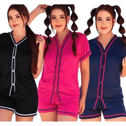 Imagem de Kit 3 Pijama Feminino Americano Abertos Curtos Baby Doll