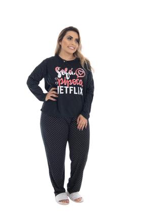 Imagem de  Kit 3 Pijamas De Frio Feminino  Longo Plus Size Estampado