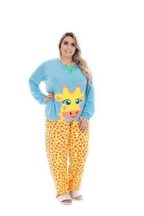 Imagem de  Kit 3 Pijamas De Frio Feminino  Longo Plus Size Estampado