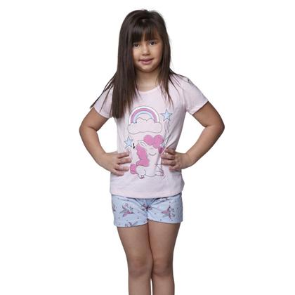 Imagem de Kit 3 Pijamas Infantil Curto Vekyo Modas Malha Verão Feminino Unicórnio Roupa de Dormir