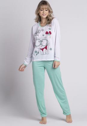 Imagem de Kit 3 Pijamas Longo Malha Feminino Inverno Blusa e Calça