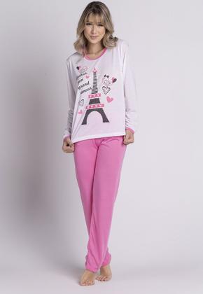 Imagem de Kit 3 Pijamas Longo Malha Feminino Inverno Blusa e Calça