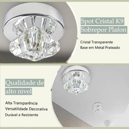 Imagem de Kit 3 Plafon Spot Cristal Sobrepor Prata Polido Banheiro