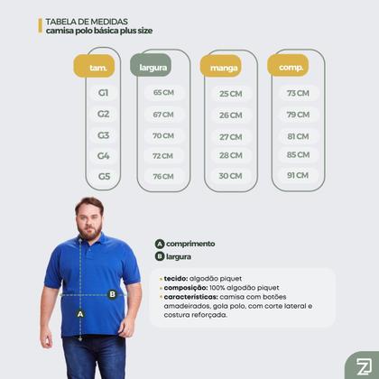 Imagem de Kit 3 Polos Masculinas Plus Size Piquet