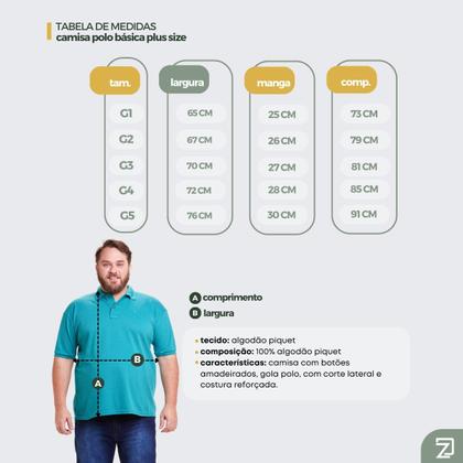 Imagem de Kit 3 Polos Masculinas Plus Size Piquet