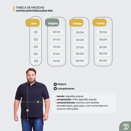 Imagem de Kit 3 Polos Masculinas Plus Size Piquet