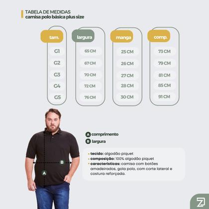 Imagem de Kit 3 Polos Masculinas Plus Size Piquet