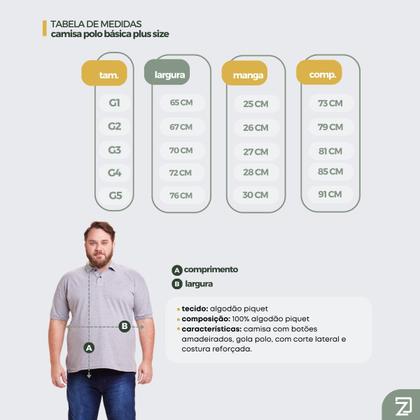 Imagem de Kit 3 Polos Masculinas Plus Size Piquet