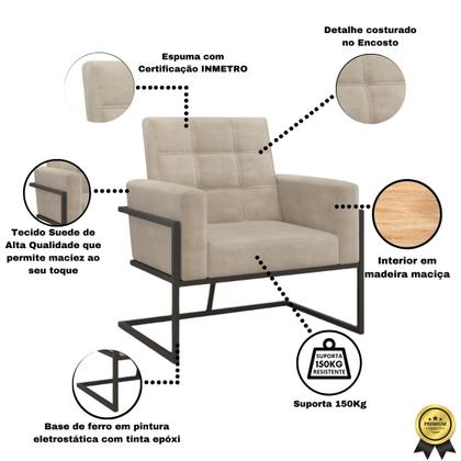 Imagem de kit 3 Poltronas Base de metal para Sala de Estar Manicure Decorativa Cadeira Estofada Resistente Escritório Recepção