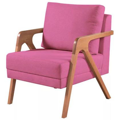 Imagem de Kit 3 Poltronas Mona Madeira Maciça Suede Rosa Kimi Design