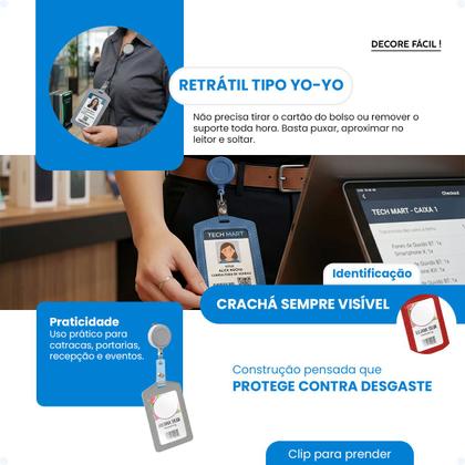 Imagem de Kit 3 Porta Crachá Clip Retrátil Protetor Flexível Vertical