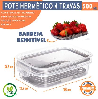 Imagem de Kit 3 Porta Frios Potes Hermético Com Travas Cesto Escorredor 500ml 1,2 L e 4 L Alimentos Frutas Vegetais
