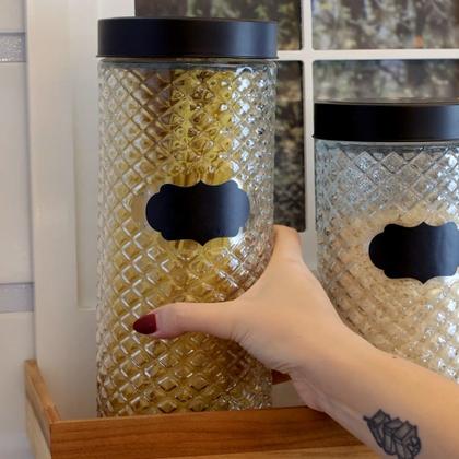 Imagem de Kit 3 Porta Mantimentos de Vidro Pote com Tampa Preta Wolff 2100ml