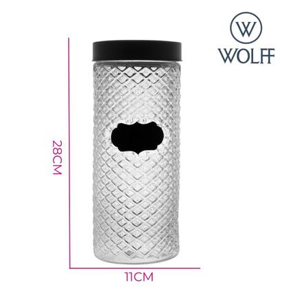 Imagem de Kit 3 Porta Mantimentos de Vidro Pote com Tampa Preta Wolff 2100ml