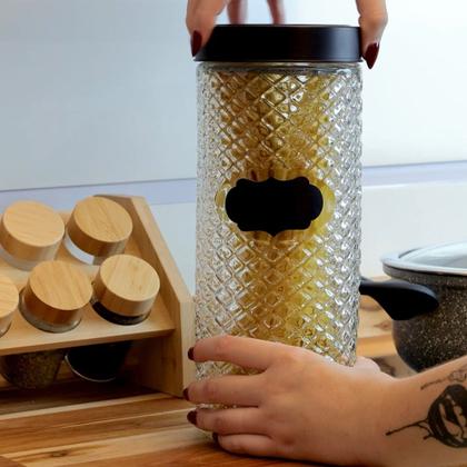 Imagem de Kit 3 Porta Mantimentos de Vidro Pote com Tampa Preta Wolff 2100ml