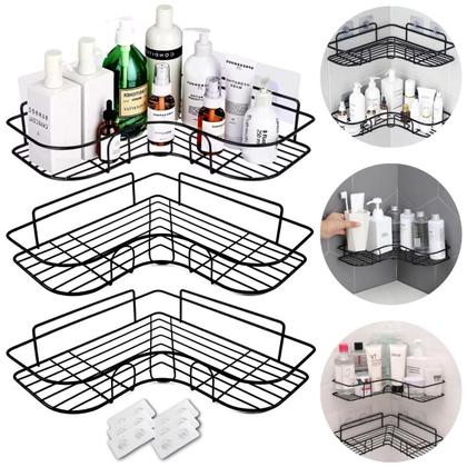 Imagem de Kit 3 Porta Shampoo De Canto Suporte Banheiro Box Prateleira Com Adesivos