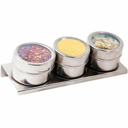 Imagem de Kit 3 Porta Temperos Magnético Aço Inox Geladeira Cinza