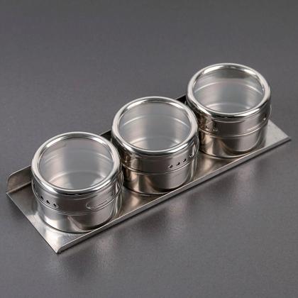 Imagem de Kit 3 Porta Temperos Magnético Aço Inox Geladeira Cinza