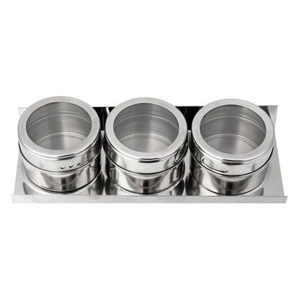 Imagem de Kit 3 Porta Temperos Magnético Aço Inox Geladeira Cinza