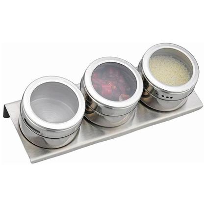 Imagem de Kit 3 Porta Temperos Magnético Aço Inox Geladeira Cinza