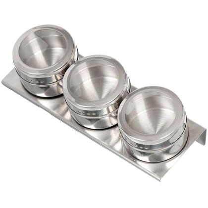 Imagem de Kit 3 Porta Temperos Magnético Aço Inox Geladeira Cinza