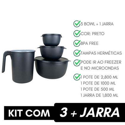 Imagem de Kit 3 Pote Bowl Redondo Com 1 Jarra Plastico Livre Bpa