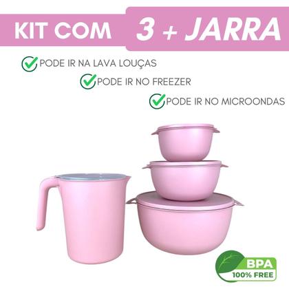 Imagem de Kit 3 Pote Bowl Redondo Com 1 Jarra Plastico Livre Bpa