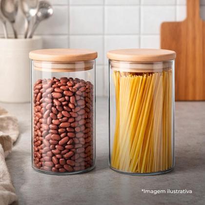Imagem de Kit 3 Pote Cozinha Vidro 1250ml Recipiente Tampa de Bambu Cozinha Frasco Organizador Café Decorativo