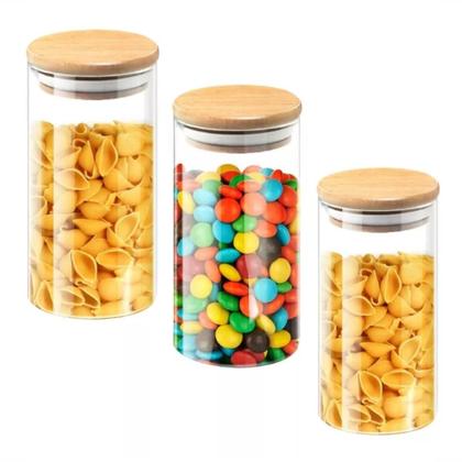 Imagem de Kit 3 Pote de Vidro 1 Litro Hermetico para Condimentos e Especiarias Porta Temperos com Tampa de Bambu