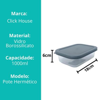 Imagem de Kit 3 Pote De Vidro Com Tampa Hermética Marmita Retangular 1000ml