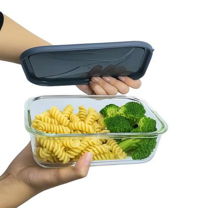 Imagem de Kit 3 Pote De Vidro Com Tampa Hermética Marmita Retangular 1000ml